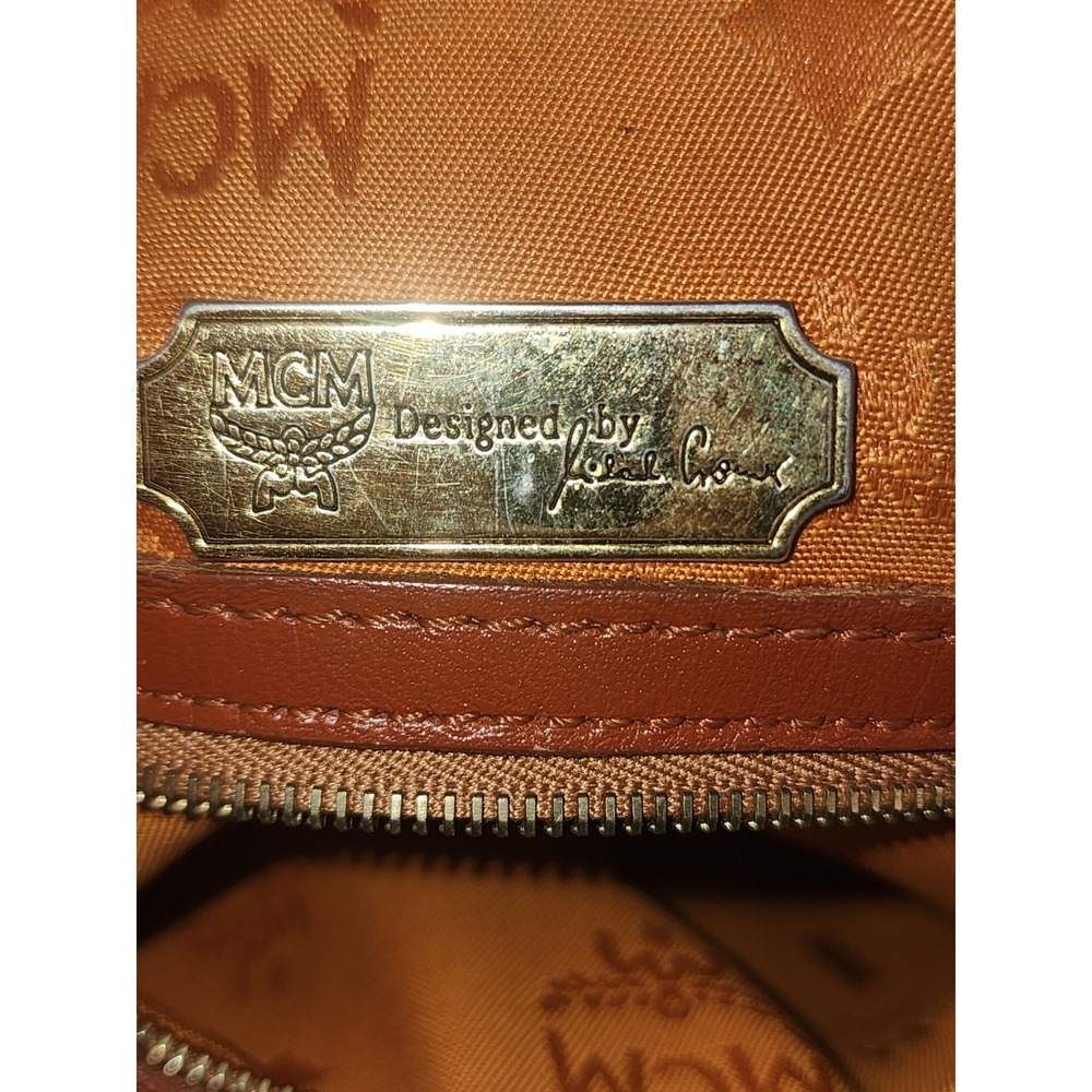 MCM Visetos Monogram Cognac Coated Canvas Dome Satchel Bag  Gold Hardware Y2K - Picture 5 of 7